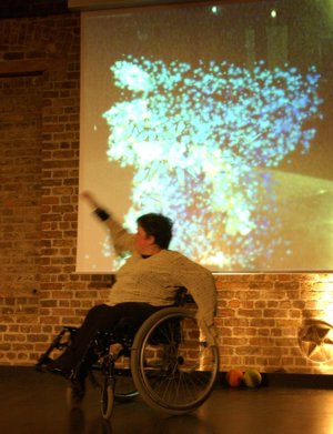 Audrey in performance during Anima Obscura 2.0, MediaLabEurope