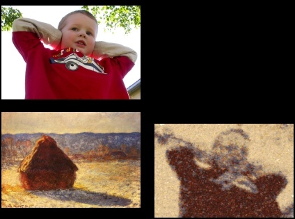 Gustav becomes a Monet painting, as the texture from the Monet is transferred onto his image using the colors in the images as the two correspondence map.
